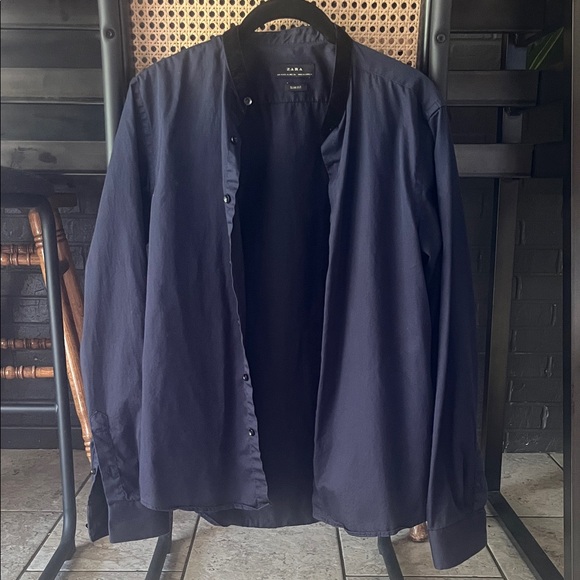Zara Other - Zara Men's Navy Band-Collar Lightweight Shirt Jacket